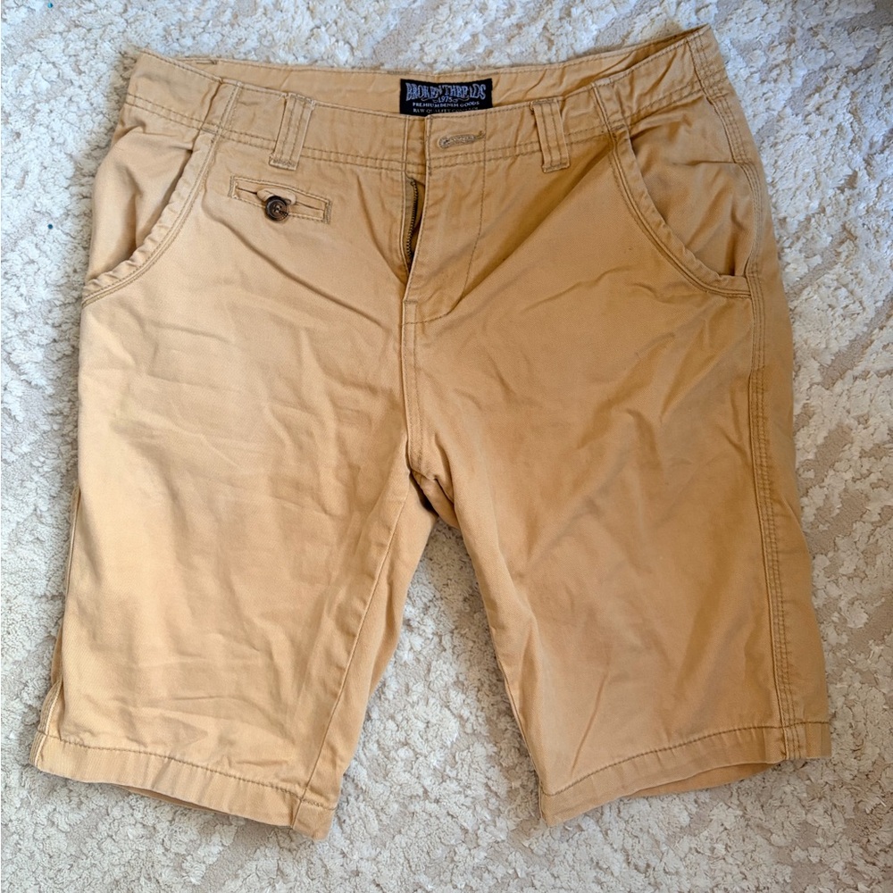 Men's Tan Flat Front Shorts 30